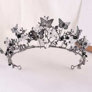 Haarspangen, schwarze Kristallperlen, Braut-Tiara, Schmetterling, Prinzessinnenkrone für Frauen, Hochzeitsaccessoires