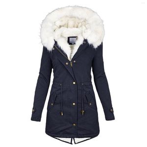 Trench da donna Cappotto invernale da donna Collo in pelliccia bianca Cappuccio in pile caldo Cappotto lungo Taglia grande 5xl Abbigliamento femminile casual Blu navy