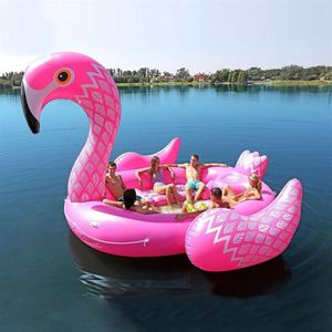 Flutuador de piscina inflável gigante rosa flamingo para 6-7 pessoas Grande flutuador de lago inflável unicórnio pavão flutuador ilha brinquedos aquáticos piscina254N