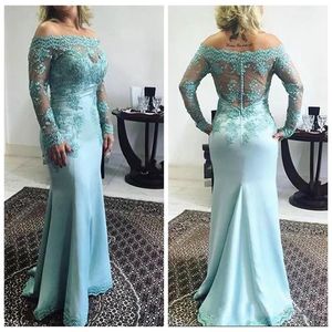 Bateau Neck långa ärmar Slim Formal aftonklänning Applikationer sjöjungfru mamma brudklänningar elegant 2019 prom klänning vestidos de 350c