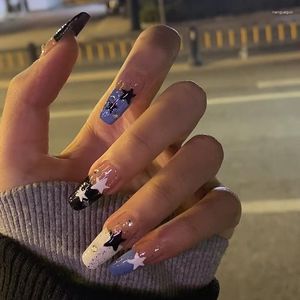 Falska naglar 24 st/set nagel franska strassstjärnor falska tips full täcker akryl dekoration för tips skönhet