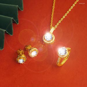 Halskette Ohrringe Set Original Gold Farbe Big Zirkon Verlobungsringe Halsketten Für Braut Hochzeit Schmuck Frauen