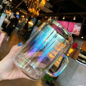 Creative Water Bottle Gradient Starbucks Coffee Cup Aurora Colorful Heat-resistant Borosilicate Glass Bright Mug High Capacity233f