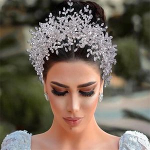 Weselny opaska na głowę kryształowy dhinestone crown tiara luksusowy nakrycie głowicy akcesoria do włosów srebrna moda moda fryzjerka bling impreza 2757