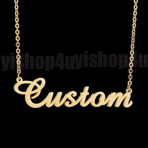 18K Gold Plated Customized Fashion Stainless Steel Nameplate Pendant Personalized Letter Silver Choker Necklace Men Women Gift211M