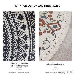 Tappeti Tappeto in lino di cotone tessuto a mano Tappeto retrò bohemien rotondo Comodino geometrico Tappetino Soggiorno Decorazioni per la casa Boho Tappeto nappa mandala R230720