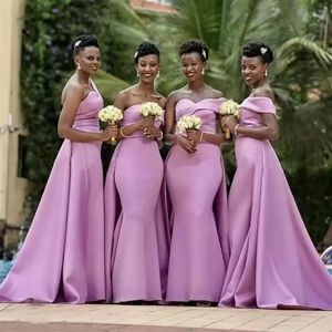 Afrikanska kvinnor sjöjungfru brudtärna klänningar lila satin lång en axel bröllopsfest klänning maid of Honor prom aftonklänningar cg001289t