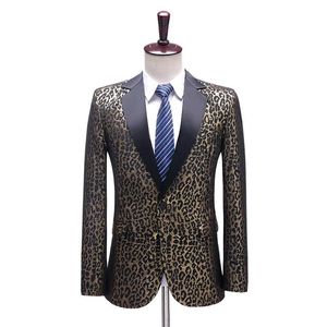 Mäns kostymer Blazers Party Prom Men Stage Costume Slim Fit Leopard Print Jacquard Tuxedo Jacket Banket Ball Singer Host Dan300p