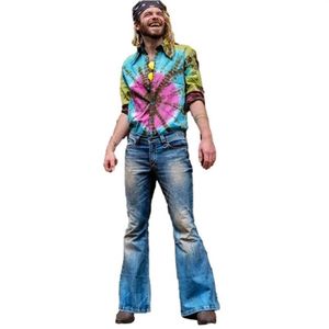 Мужские джинсы мужчины Bell Bottoms Blue High Alaste Emelcodery Retro Denim Bants Причинный раскаленная на молнии самец