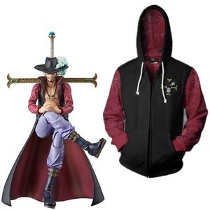 Asiatisk storlek Japan Anime Dracule Mihawk One Piece Unisex Cosplay Costume Halloween Zipper Jacket Hoodie Coat Uniform202m