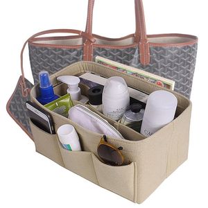 Felt tyginfoga förvaringsväska Makeup Storage Organizer Multi-Pockets passar i handväska kosmetiska toalettartiklar för researrangör160w