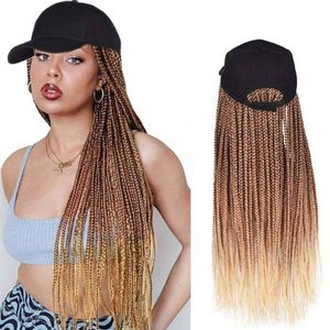 24'' Baseball Cap geflochtene Box Braids Perücken für schwarze Frauen synthetisches Zopfhaar mit verstellbarem Hut286Z