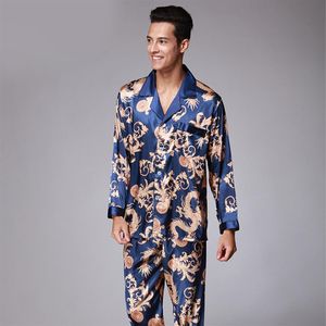 Pigiama da uomo in raso di seta Pigiama da notte Set da notte Abbigliamento da notte Stampa drago Pigiama da notte Coppia 2 pezzi Top e pantaloni Large 262t