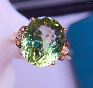 Cluster Rings E417 Tourmaline Ring Fine Jewelry Solid 18K Gold Nature Green Gemstones 6.5ct Diamonds For Women Present