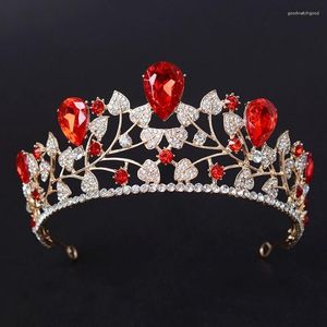 Saç klipsleri barok retro altın renk kristal yaprağı gelin taç tiaras rhinestone pageant balo diadem kadın kafa bandı düğün aksesuarları