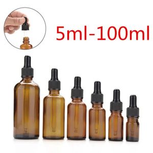 DHL Amber Glass Liquid Reagent Pipette Bottles Eye Dropper Aromatherapy 5ml-100ml Perfumes frascos Óleos Essenciais atacado grátis NMD