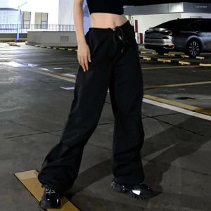 Active Pants Street Style Lady Slacks Stylish Women's Cargo Low Midist Drawstring Elastic Wide Ben för hiphop streetwear a