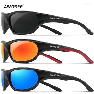 Güneş gözlükleri Awgsee Polarize Sporlar Erkekler için Bisiklete binmek Balıkçı Güneş Gözlükleri TR90 Kırılamaz Çerçeve UV Koruma