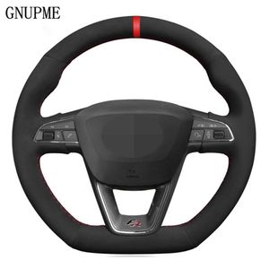 Coprivolante per auto in pelle scamosciata nera cucita a mano per Seat R Leon ST Cupra Ateca FR2095