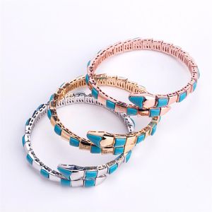 Gioielli di marca di moda Lady Ottone Madreperla Turchese Cerchi singoli Serpente Snakelike 18K Gold Wedding Fidanzamento Bracciale aperto201Y