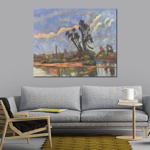 Large Abstract Canvas Art Bank of the Oise 1888 Paul Cezanne Hand Painted Oil Painting Statement Piece for Home