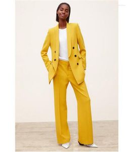 Dwuczęściowe spodnie dla kobiet żółte zestaw biznesowy w rozmiarze pojedynczy biuro biura wolnego biura weselnego (spodnie z kurtkami)