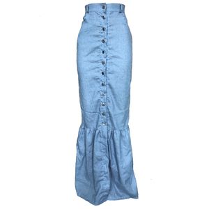 Röcke Fashion BUD Spleißen Jeans Rock Frauen mit Knöpfen Denim Bodenlangen Lange Hohe Taille Party Club Kleidung Streetwear 230720