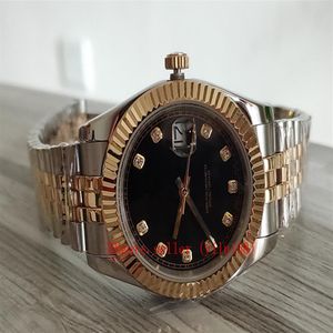 Orologi da uomo di alta qualità SHIP Two Tone Stainless Steel Date Solid Bracciale Sapphire Black Dial 41mm Man Datejust Orologio da polso 12633255G