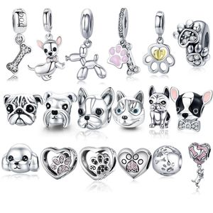 925 Sterling Silver A Dog 'S Story Poodle Poodle French Bulldog Beads Charm Fit Bisaer Charms Silver 925 Original Bracelet 220321a