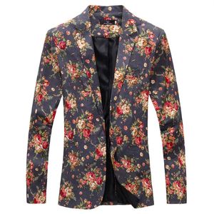 Hela mens kungliga röda blommor blazer smala monterade party enstaka bröst blazers män en knappdräkt jacka scen kostymer för si209e