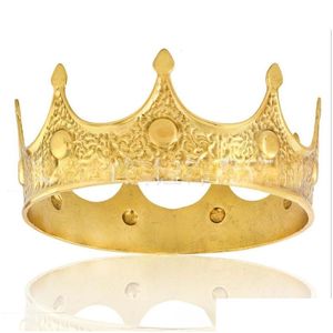 Headpieces TS-0314-A European och American Mens Kings Crown Golden Princes Retro Performance Beauty Pageant Decoration Queens Birthd Dhnzt