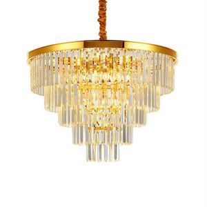 Luxo Moderno Lustre de Cristal Redonda Sala de Estar Cadeia Lustres Iluminação Decoração para Casa Ouro LED Pingente Lâmpada Cristal Lustre222Z