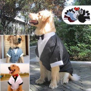 Hundkläder Ahuapet Tuxedo Dog Suit For Pug Clothes Stor klädjacka för hund Tuxedo Costume Big Dogs Coat Stripes Kläder Pet Apparel 230719