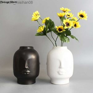 Wazony Nordic Ins Style Kreatywna osobowość twarz Wazon Nowoczesne minimalistyczne usta Ceramiczne kwiatowy domek księgarni ozdoby 210409 Z230720