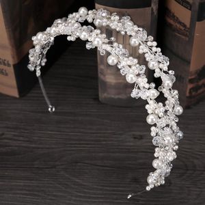 Korony ślubne Zespoły włosów Korea Bride Crystal Tiara Princess Pearl Crown Wedding Tiaras Headpiece Birthday Party Tiaras Biżuteria AC256M