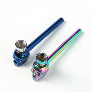 Electroplate Colorful Pyrex Thick Glass Pipes Portable Filter Screen Dry Herb Tobacco Spoon Metal Bowl Smoking Bong Holder Innovative Skull Waterpipe Hand Tube DHL
