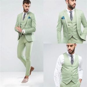 Ultimi abiti da uomo verde chiaro abiti da sposa personalizzati sposo smoking uomo abiti da festa groomsman frac 3 pezzi giacca pantalone gilet284Y