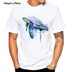 Funny Watercolor animal t shirt For Men Top T-shirt Casual Tops Streetwear Tee Watercolor Sea Turtle Print men tshirt