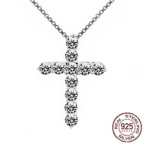 100% 925 Silver Cross Crystal Pendants Necklace 5A Zirconia Necklaces Lover Choker Jewelry Gift For Women Girl DZ005218O