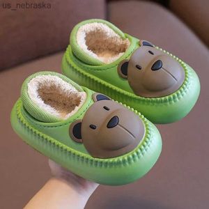 Babi Winter Furry Slippers Warm inomhus Chindren Shoes Boy's Girl's Home Cotton Floor Slippers Shoes Kids Fur Flipflops 2022 News L230518