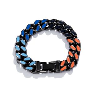 Fashion Colorful Cuban rugged Necklace Men's Hip Hop Women's Enamel Colorful Contrast Miami Thick Cuban Chain Buckle Bracelet BB01