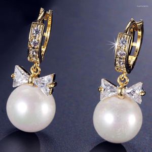 Orecchini a bottone Zlxgirl Jewelry Nice Women Bow Shape Wedding Earring Perfect Imitation Pearl Copper Brincos Fashion