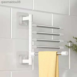 Bathroom Towel Rack Rotatable Towel Holder Space Aluminum 2 3 4 5-Bar Towel Hanger Kitchen Shelf Paper Hanging Wall Mounted L230704