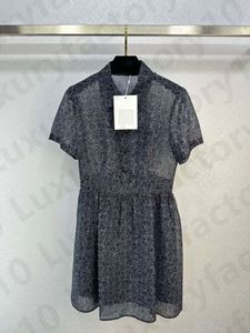 Casual Dresses Woman Elegant Slå ner krage Klänningen Hög midja Lady Kort ärm Single Breaste Shirt Dress for Lady