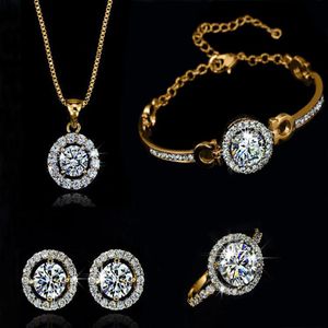 Fashion 18K Gold Silver Plated Austrian Crystal Necklace Earrings Ring Jewelry Set for Women Ladies Anniversary Wedding Jewelry Se275Y