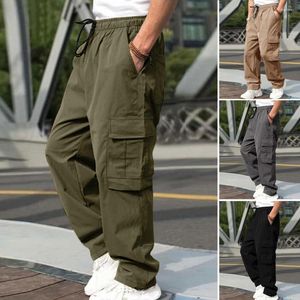 Мужские брюки хип -хоп брюки универсальный грузовый стильный эластичный пояс многообразные карманы для удобного модного