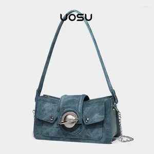 Evening Bags Blue Jean Denim Designer Bag Women Shoulder Chain Mental Deco Hasp Satchels Handbags For Y2K Cool Girl