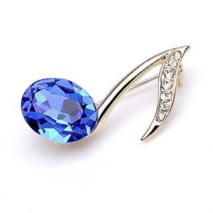 Small Size Pins Gold Plated Rhinestone Crystal and Royal Blue Glass Stone Music Note Small Pin Brooch306j