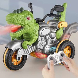 Electric RC Car 2 4G RC Remote Control Dinosaur Motorcykel Spray Stunt Handtag Motorcykel Cool Light Music Boys Toys Gifts för 230719