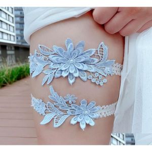 Bridal Garters spetsblue set y strumpebälte elastisk lår ring ben tillbehör för minnet elfenben släppleveransparti evenemang DHPTR